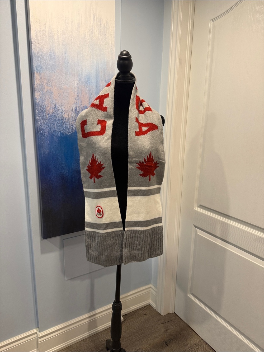 Canada Olympics Gray and Red Maple Knit Scarf